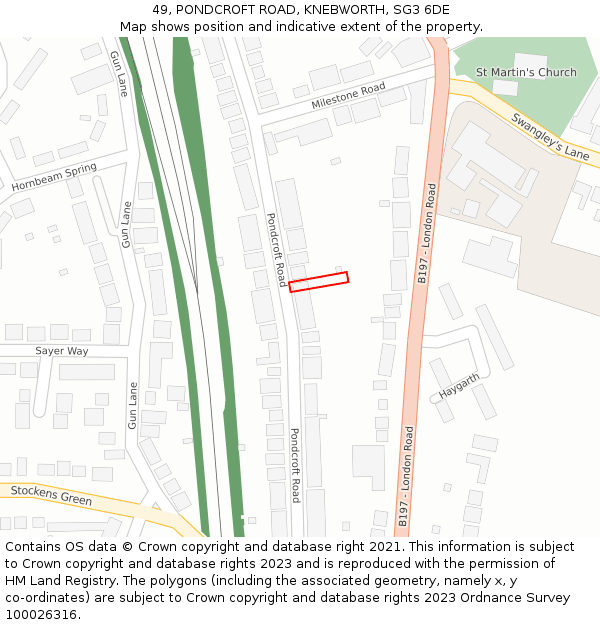 49, PONDCROFT ROAD, KNEBWORTH, SG3 6DE: Location map and indicative extent of plot