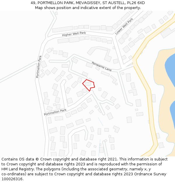 49, PORTMELLON PARK, MEVAGISSEY, ST AUSTELL, PL26 6XD: Location map and indicative extent of plot