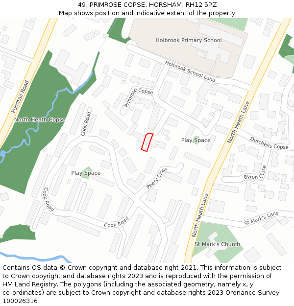 49, PRIMROSE COPSE, HORSHAM, RH12 5PZ: Location map and indicative extent of plot