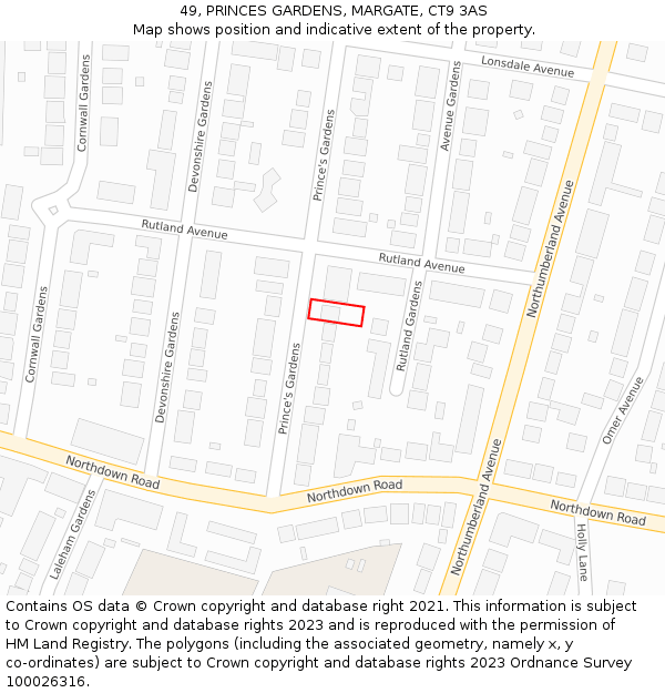 49, PRINCES GARDENS, MARGATE, CT9 3AS: Location map and indicative extent of plot