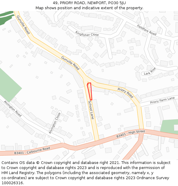 49, PRIORY ROAD, NEWPORT, PO30 5JU: Location map and indicative extent of plot