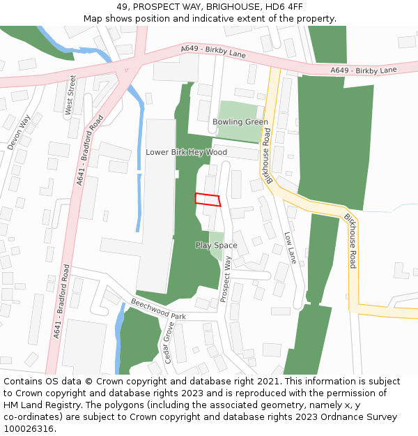 49, PROSPECT WAY, BRIGHOUSE, HD6 4FF: Location map and indicative extent of plot