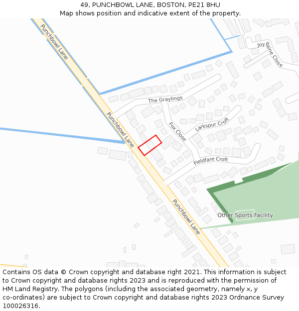 49, PUNCHBOWL LANE, BOSTON, PE21 8HU: Location map and indicative extent of plot