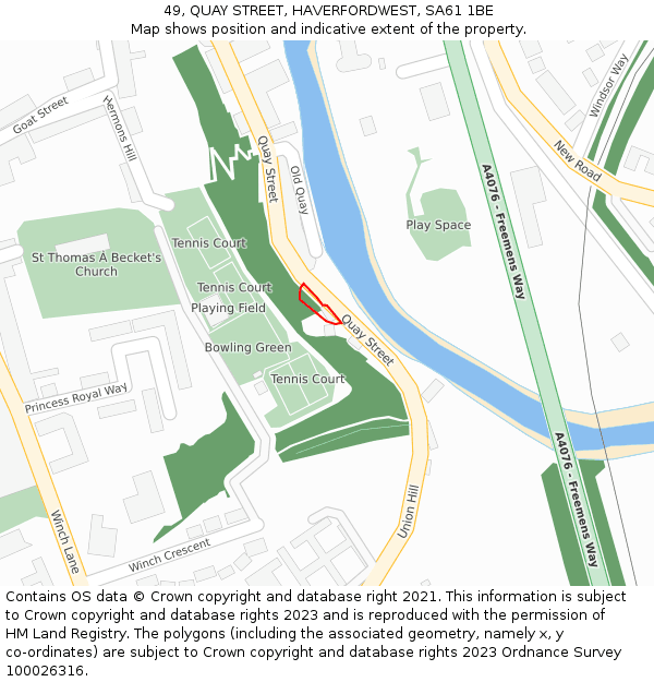 49, QUAY STREET, HAVERFORDWEST, SA61 1BE: Location map and indicative extent of plot