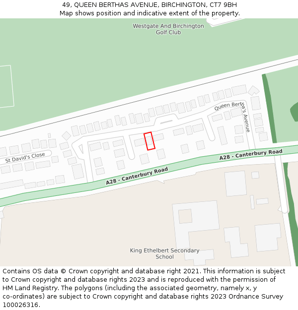 49, QUEEN BERTHAS AVENUE, BIRCHINGTON, CT7 9BH: Location map and indicative extent of plot