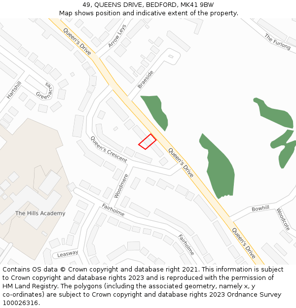 49, QUEENS DRIVE, BEDFORD, MK41 9BW: Location map and indicative extent of plot