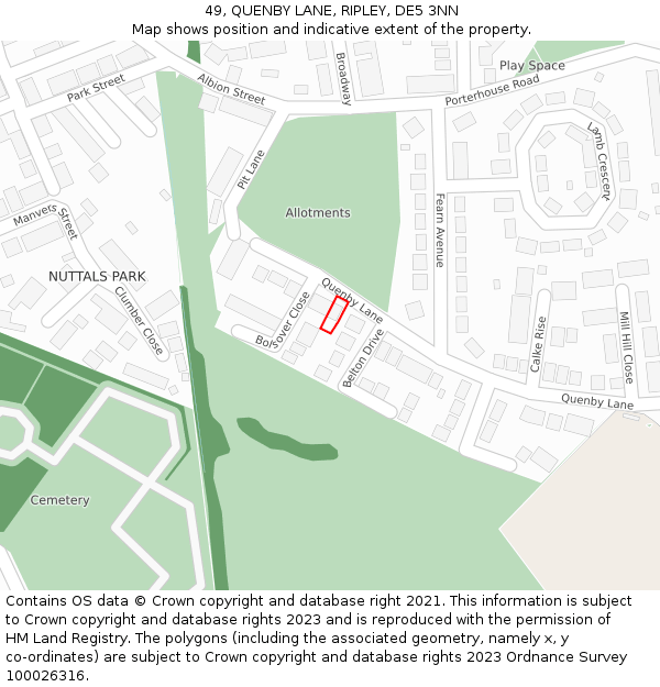 49, QUENBY LANE, RIPLEY, DE5 3NN: Location map and indicative extent of plot