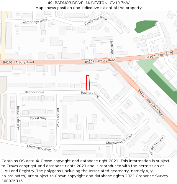 49, RADNOR DRIVE, NUNEATON, CV10 7NW: Location map and indicative extent of plot