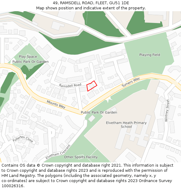 49, RAMSDELL ROAD, FLEET, GU51 1DE: Location map and indicative extent of plot