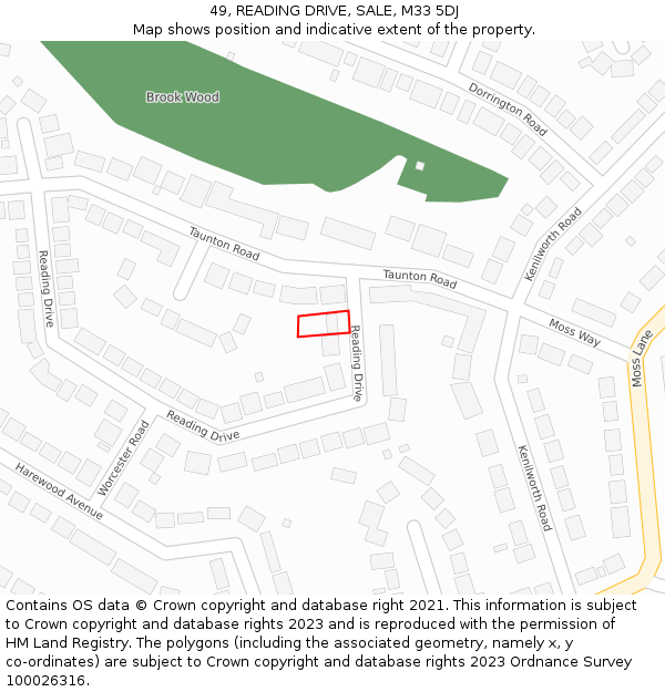 49, READING DRIVE, SALE, M33 5DJ: Location map and indicative extent of plot