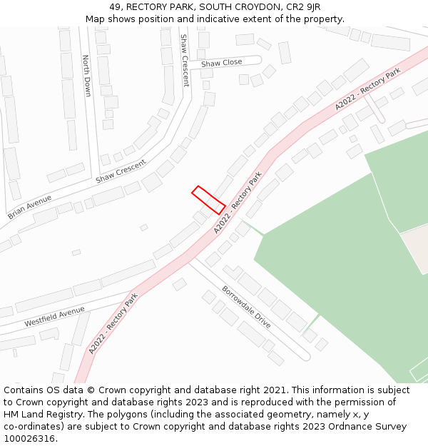 49, RECTORY PARK, SOUTH CROYDON, CR2 9JR: Location map and indicative extent of plot