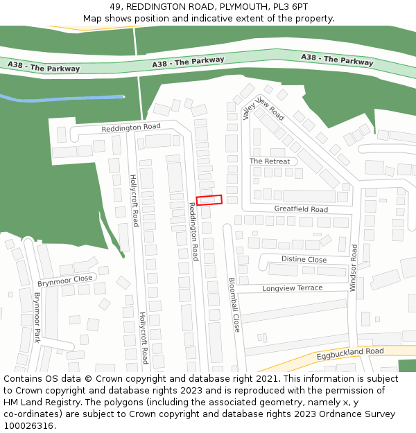 49, REDDINGTON ROAD, PLYMOUTH, PL3 6PT: Location map and indicative extent of plot