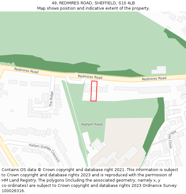 49, REDMIRES ROAD, SHEFFIELD, S10 4LB: Location map and indicative extent of plot