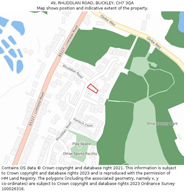 49, RHUDDLAN ROAD, BUCKLEY, CH7 3QA: Location map and indicative extent of plot