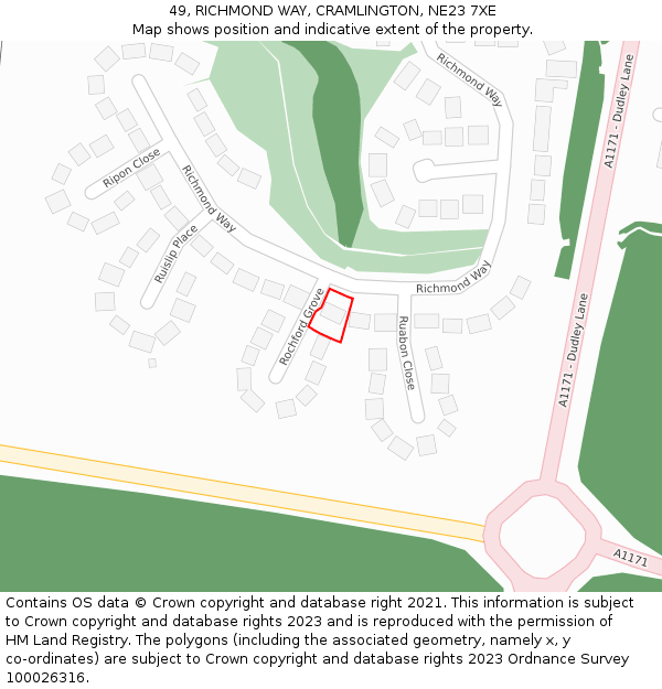 49, RICHMOND WAY, CRAMLINGTON, NE23 7XE: Location map and indicative extent of plot