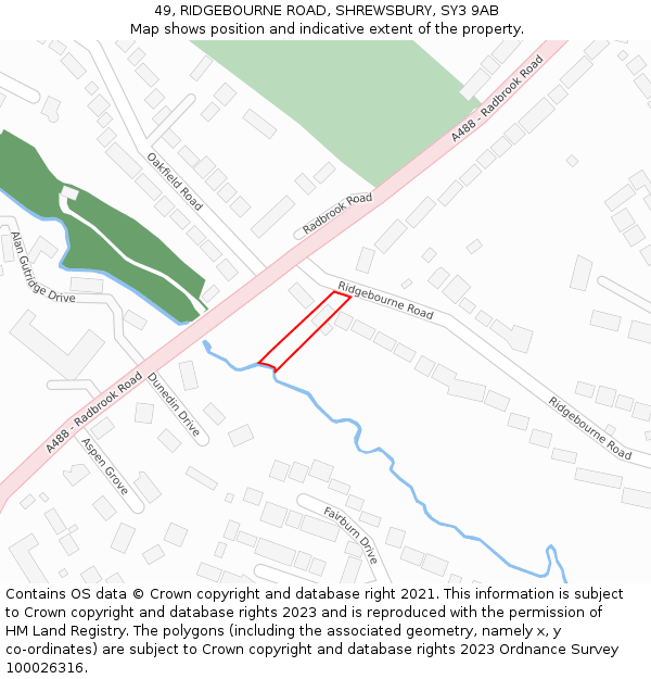 49, RIDGEBOURNE ROAD, SHREWSBURY, SY3 9AB: Location map and indicative extent of plot