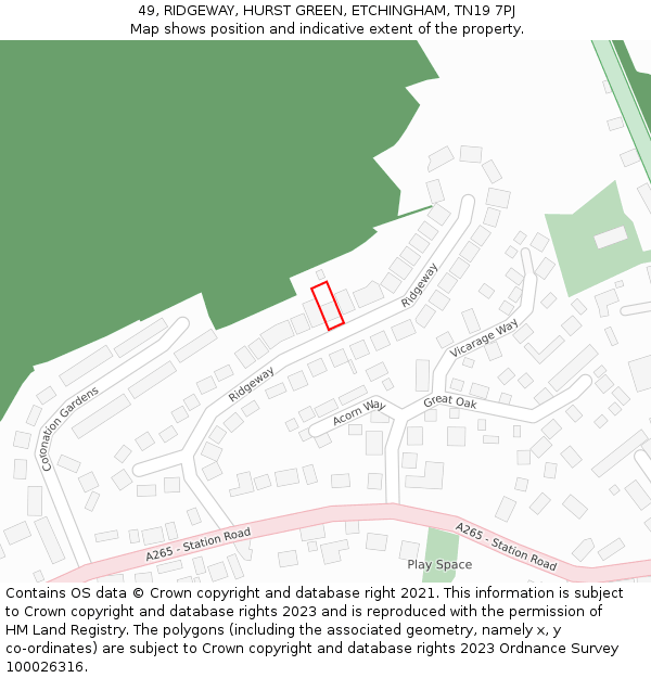 49, RIDGEWAY, HURST GREEN, ETCHINGHAM, TN19 7PJ: Location map and indicative extent of plot