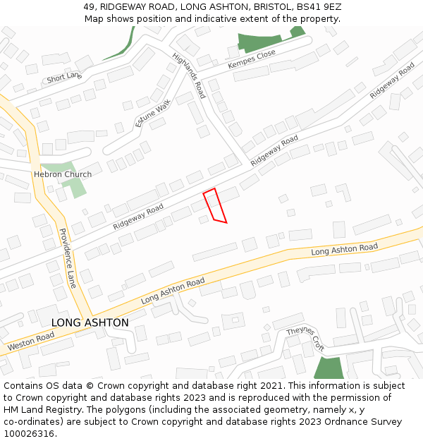 49, RIDGEWAY ROAD, LONG ASHTON, BRISTOL, BS41 9EZ: Location map and indicative extent of plot