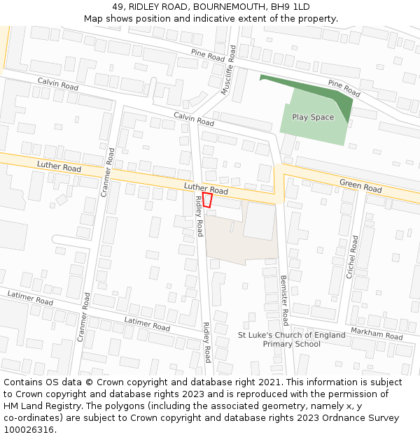49, RIDLEY ROAD, BOURNEMOUTH, BH9 1LD: Location map and indicative extent of plot