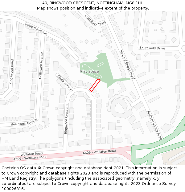 49, RINGWOOD CRESCENT, NOTTINGHAM, NG8 1HL: Location map and indicative extent of plot
