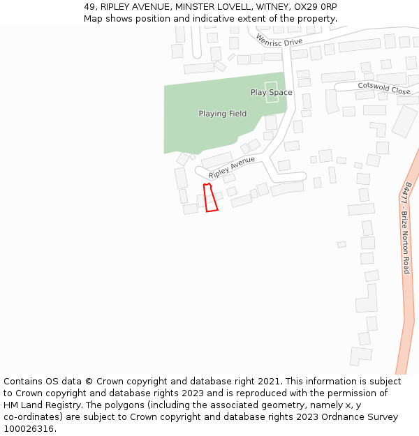 49, RIPLEY AVENUE, MINSTER LOVELL, WITNEY, OX29 0RP: Location map and indicative extent of plot
