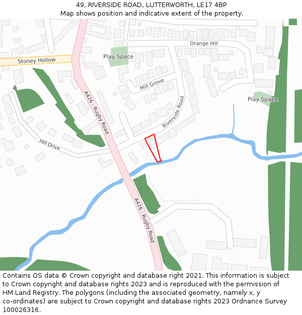49, RIVERSIDE ROAD, LUTTERWORTH, LE17 4BP: Location map and indicative extent of plot
