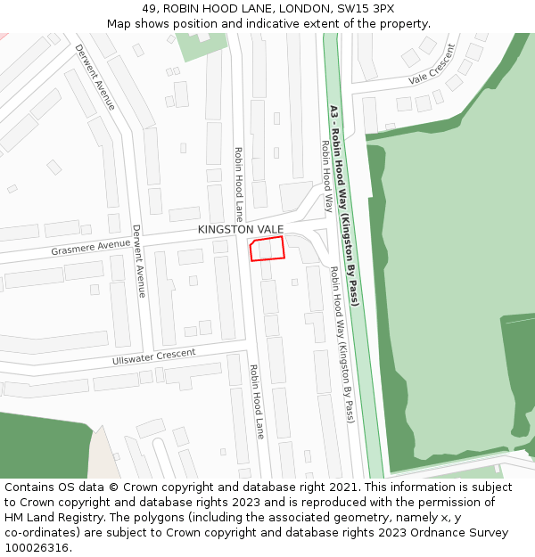 49, ROBIN HOOD LANE, LONDON, SW15 3PX: Location map and indicative extent of plot
