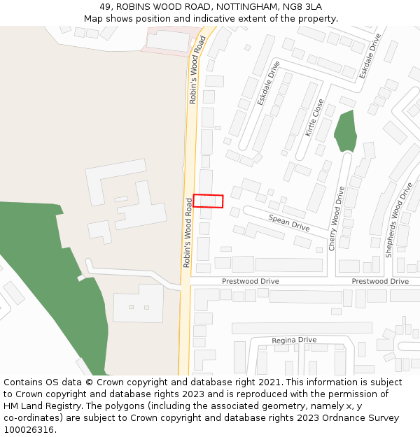 49, ROBINS WOOD ROAD, NOTTINGHAM, NG8 3LA: Location map and indicative extent of plot