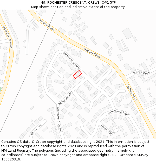 49, ROCHESTER CRESCENT, CREWE, CW1 5YF: Location map and indicative extent of plot