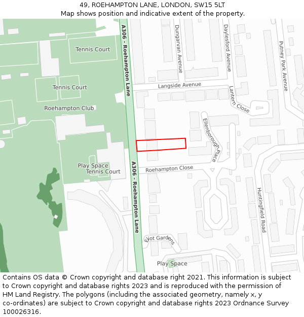49, ROEHAMPTON LANE, LONDON, SW15 5LT: Location map and indicative extent of plot