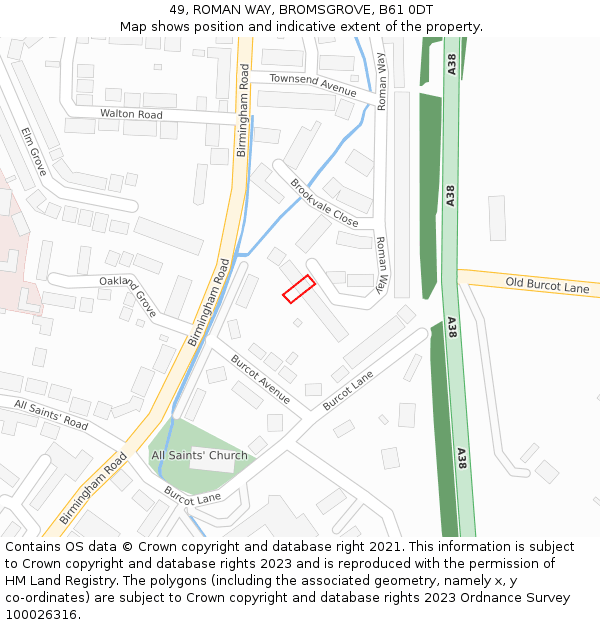 49, ROMAN WAY, BROMSGROVE, B61 0DT: Location map and indicative extent of plot