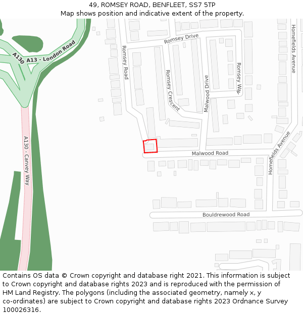 49, ROMSEY ROAD, BENFLEET, SS7 5TP: Location map and indicative extent of plot