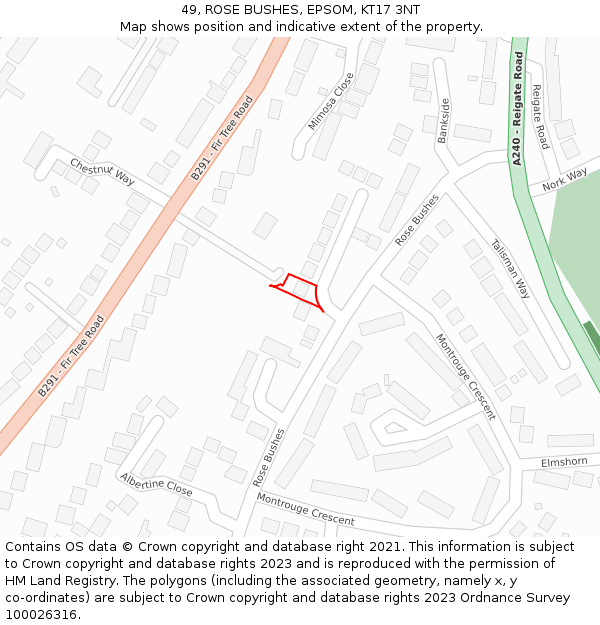 49, ROSE BUSHES, EPSOM, KT17 3NT: Location map and indicative extent of plot