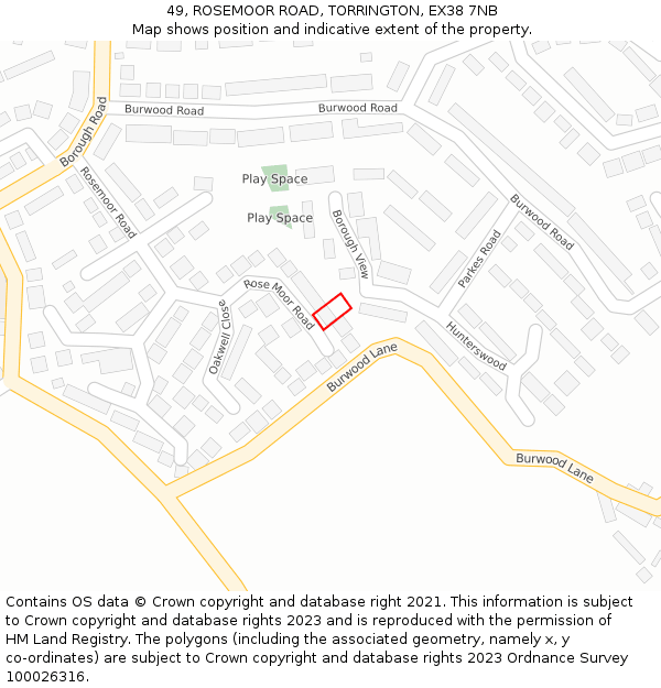 49, ROSEMOOR ROAD, TORRINGTON, EX38 7NB: Location map and indicative extent of plot