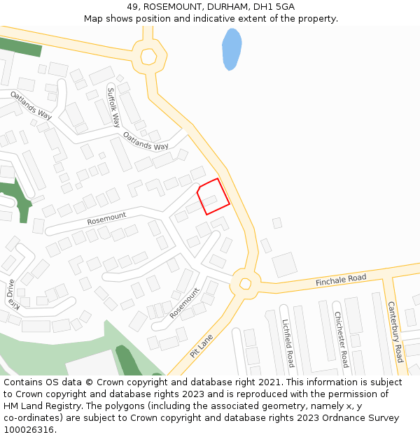 49, ROSEMOUNT, DURHAM, DH1 5GA: Location map and indicative extent of plot