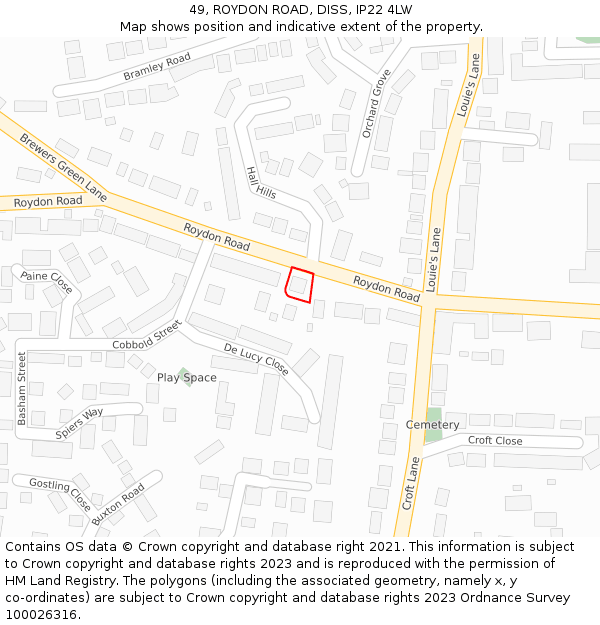 49, ROYDON ROAD, DISS, IP22 4LW: Location map and indicative extent of plot