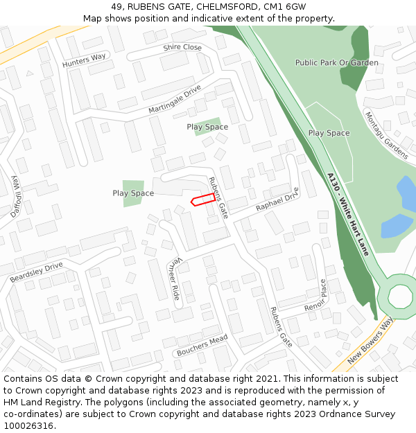49, RUBENS GATE, CHELMSFORD, CM1 6GW: Location map and indicative extent of plot