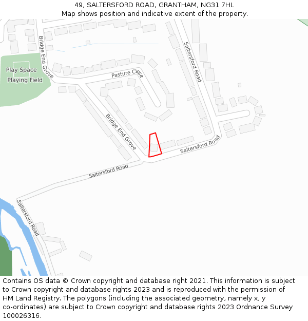 49, SALTERSFORD ROAD, GRANTHAM, NG31 7HL: Location map and indicative extent of plot