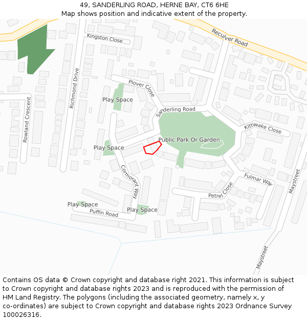 49, SANDERLING ROAD, HERNE BAY, CT6 6HE: Location map and indicative extent of plot