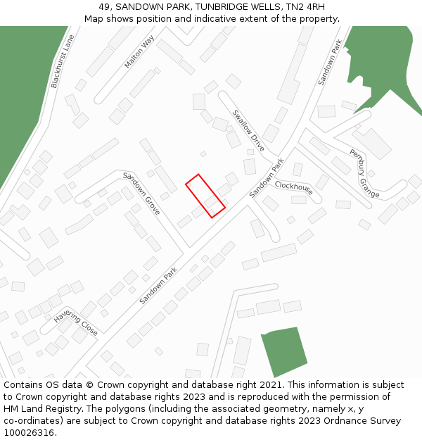 49, SANDOWN PARK, TUNBRIDGE WELLS, TN2 4RH: Location map and indicative extent of plot