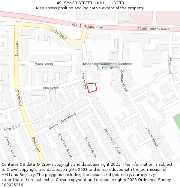 49, SANER STREET, HULL, HU3 2TR: Location map and indicative extent of plot