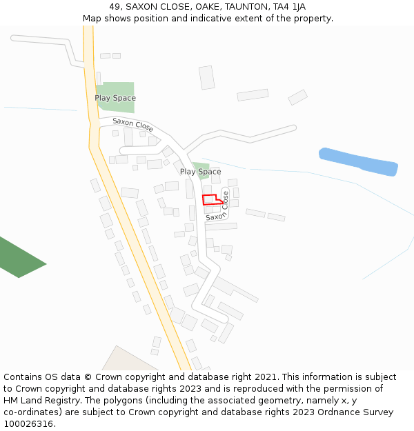 49, SAXON CLOSE, OAKE, TAUNTON, TA4 1JA: Location map and indicative extent of plot