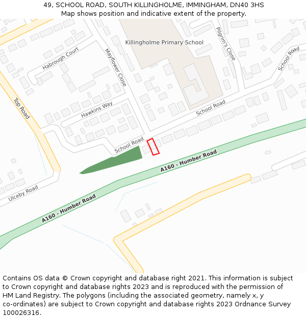 49, SCHOOL ROAD, SOUTH KILLINGHOLME, IMMINGHAM, DN40 3HS: Location map and indicative extent of plot