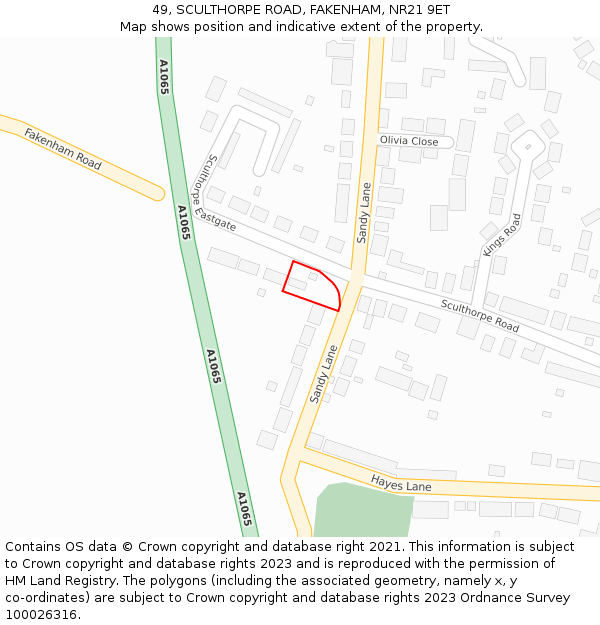49, SCULTHORPE ROAD, FAKENHAM, NR21 9ET: Location map and indicative extent of plot