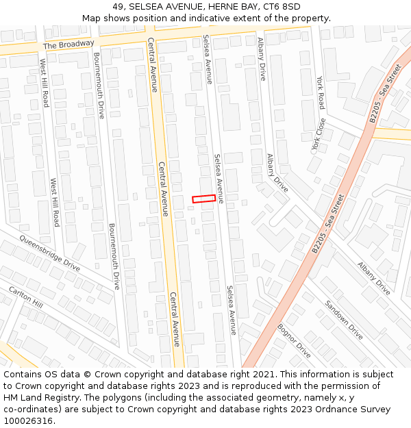 49, SELSEA AVENUE, HERNE BAY, CT6 8SD: Location map and indicative extent of plot