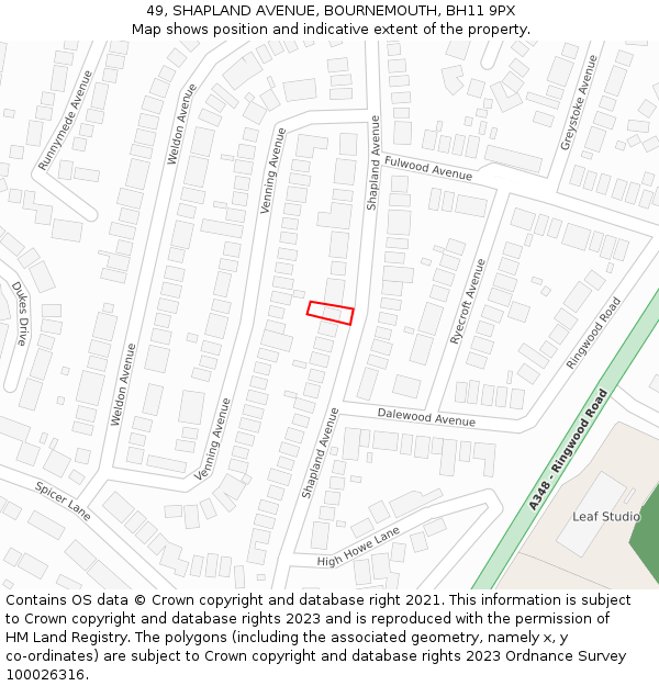 49, SHAPLAND AVENUE, BOURNEMOUTH, BH11 9PX: Location map and indicative extent of plot