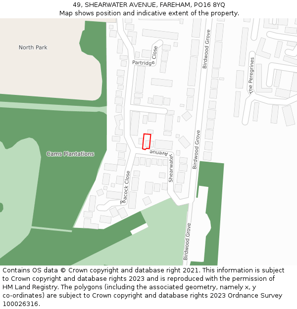 49, SHEARWATER AVENUE, FAREHAM, PO16 8YQ: Location map and indicative extent of plot