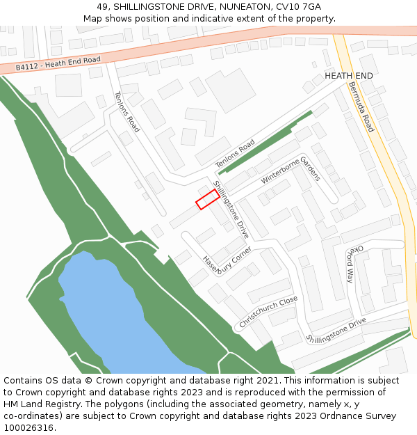 49, SHILLINGSTONE DRIVE, NUNEATON, CV10 7GA: Location map and indicative extent of plot