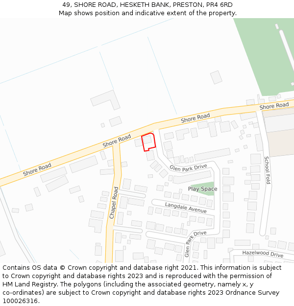 49, SHORE ROAD, HESKETH BANK, PRESTON, PR4 6RD: Location map and indicative extent of plot