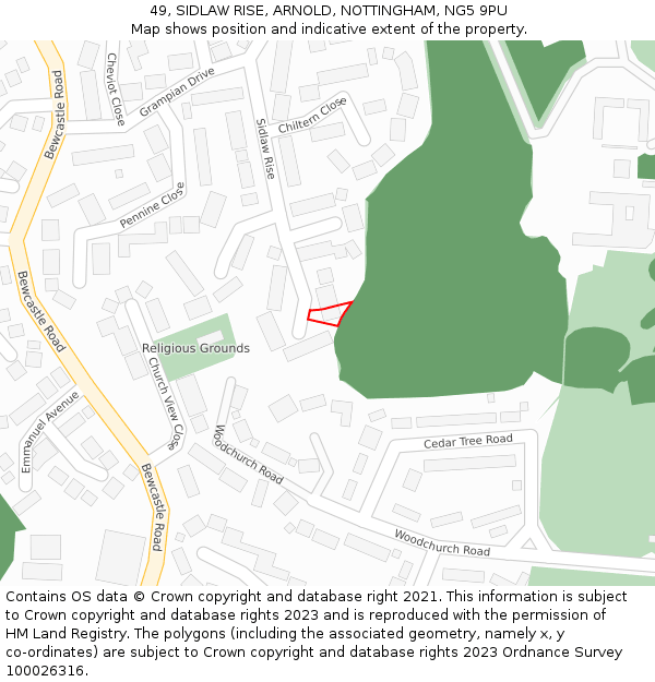 49, SIDLAW RISE, ARNOLD, NOTTINGHAM, NG5 9PU: Location map and indicative extent of plot